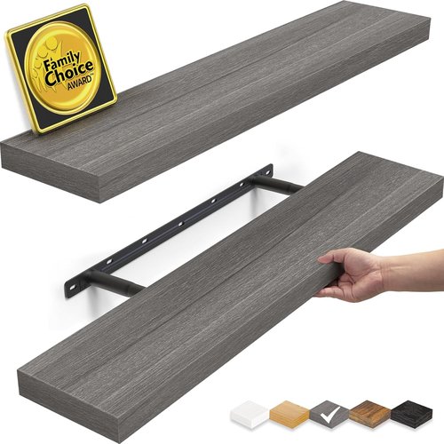 BAYKA Floating Shelves - Rustic Grey Wood Wall-Mounted Storage | 22.5 Inches, Set of 2 for Home Decor