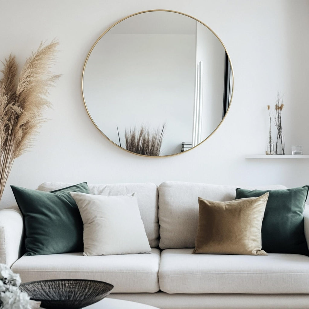 Oruii Gold Round Mirror, Gold Round Mirror 24 inch, Circle Wall Mirrors Metal Frame, Golden Circular Mirrors for Wall, Living Room, Bathroom, Entryway, Vanity, Hallway.