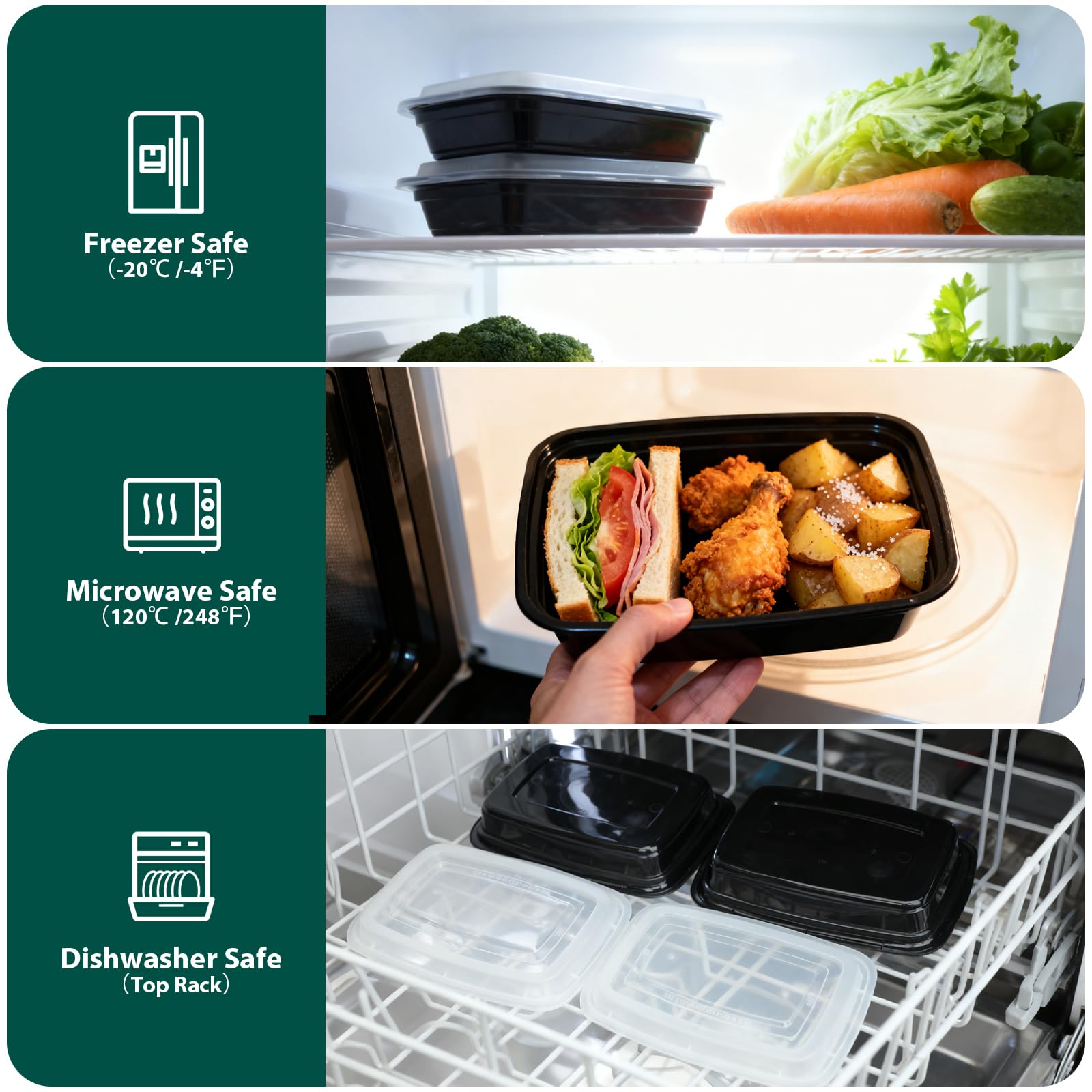 FUHITIM 90 Pack 28 oz Disposable Containers with Lids, Meal Prep Containers，Sturdy Leakproof & Food Safe, Microwave, Freezer, Dishwasher Safe Food Storage Containers with Lids Easy Open