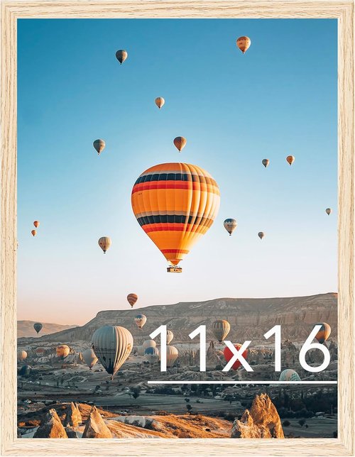 JCJMY 11x16 Picture Frame - Wall Mounting Horizontally or Vertically | Shatter-Resistant Plexiglass, Natural Finish