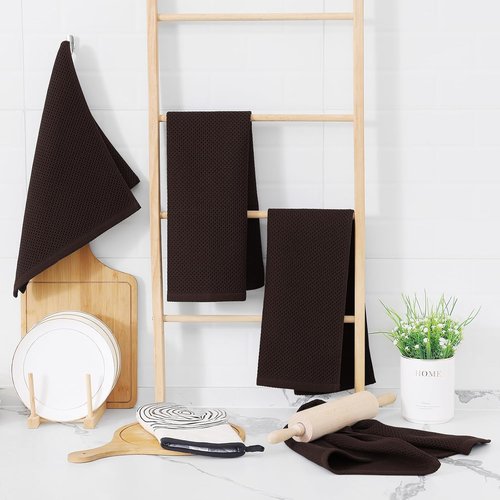 Homaxy 100% Cotton Waffle Weave Dish Towels - Ultra Soft & Absorbent, Quick Drying | 13 x 28 Inches, 4-Pack, Dark Brown