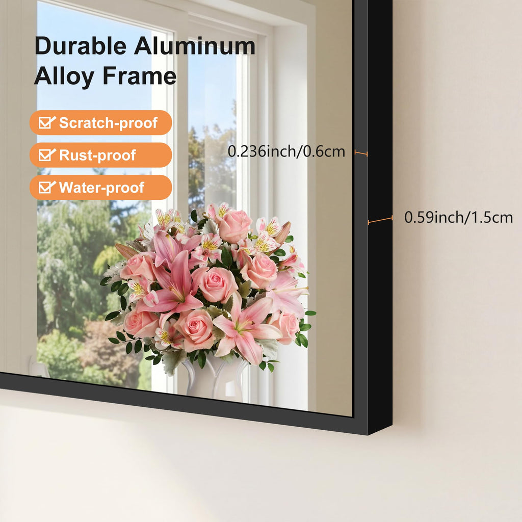 COFENY Black Arch Mirror, 30’’x36’’ Black Mirror for Bathroom, Wide Arched Bathroom Mirror with Metal Wall Mounted Mirror for Bedroom Living Room Entryway Modern