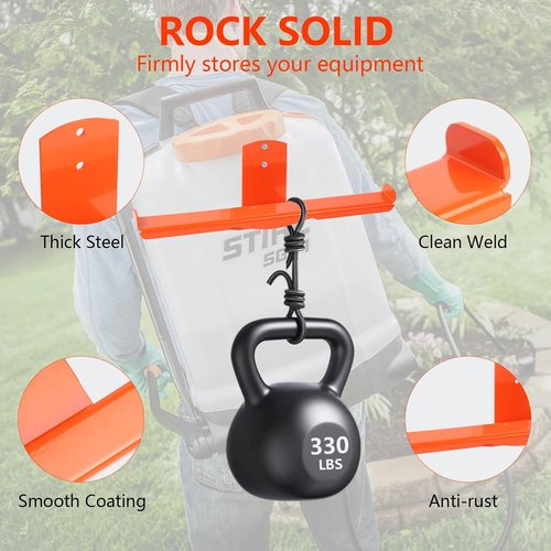 Heavy Duty Backpack Blower Rack by [Brand Name] - Space-Saving Wall Mount with Dual-Sided Hooks | 330lbs Load Capacity