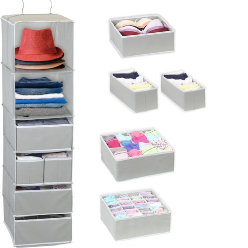 Simple Houseware 6 Shelf Hanging Closet Organizer with 5 Drawers Storage, Gray
