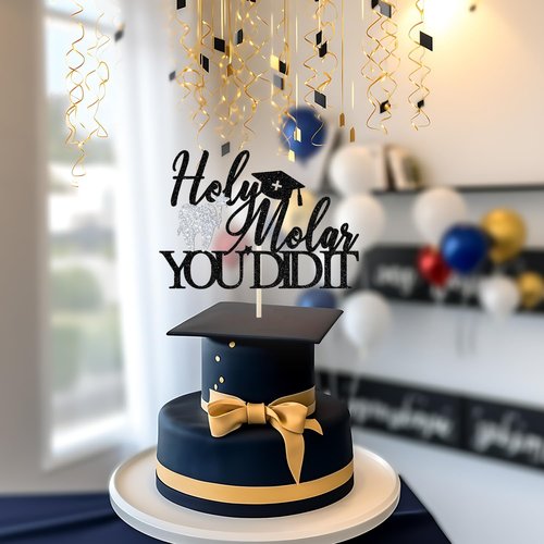Holy Molar Cake Topper - Future Dentist Graduation Decor | Black Glitter Dental School Celebration