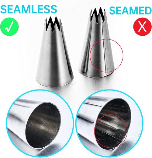 Kasmoire 8Pcs Large Piping Tips Set - Stainless Steel Icing Tips with 10 Pastry Bags for Cake Decorating