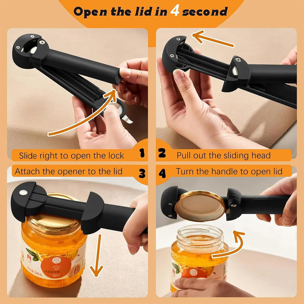 Skiennix 7-In-1 Jar Opener - Multifunctional Magnetic Bottle & Can Opener for Elderly & Arthritis - Black