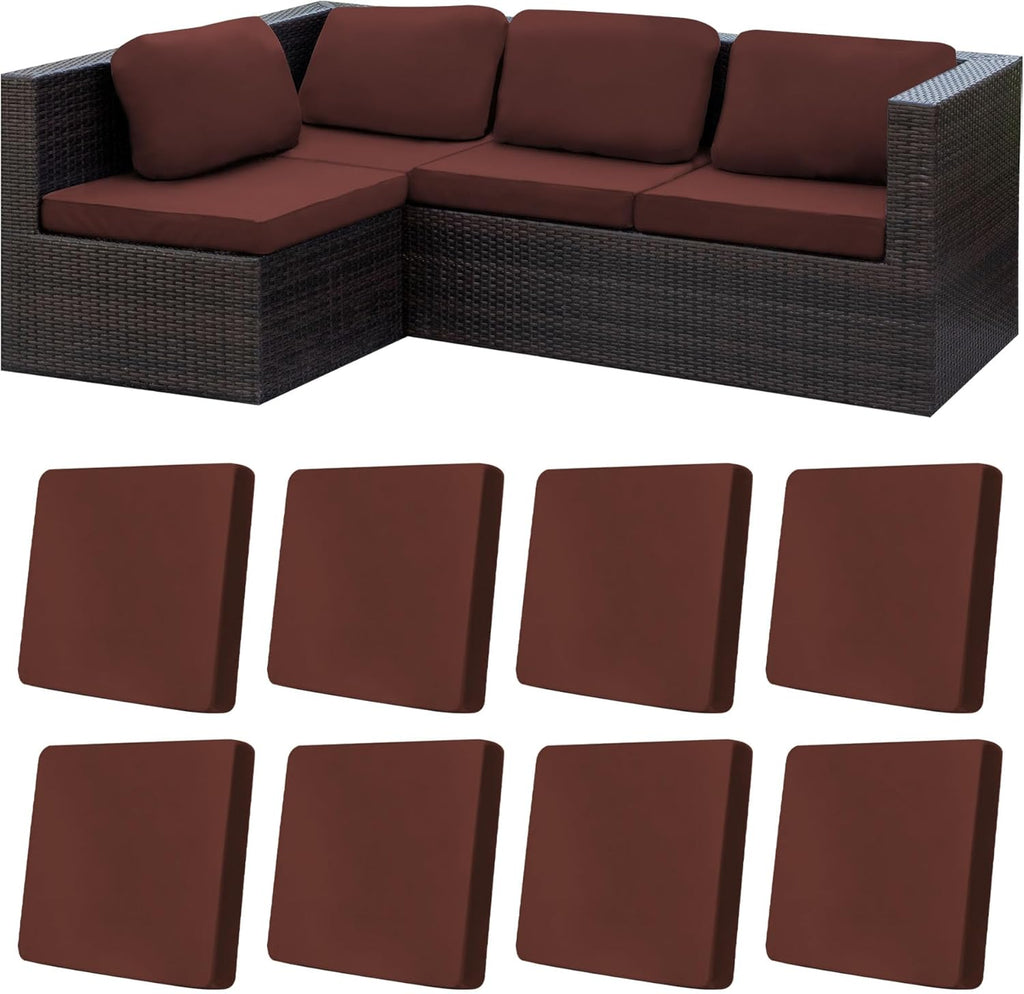 Skiennix 8-Piece Stretch Patio Cushion Covers - Washable Outdoor Sofa Slipcovers in Light Coffee