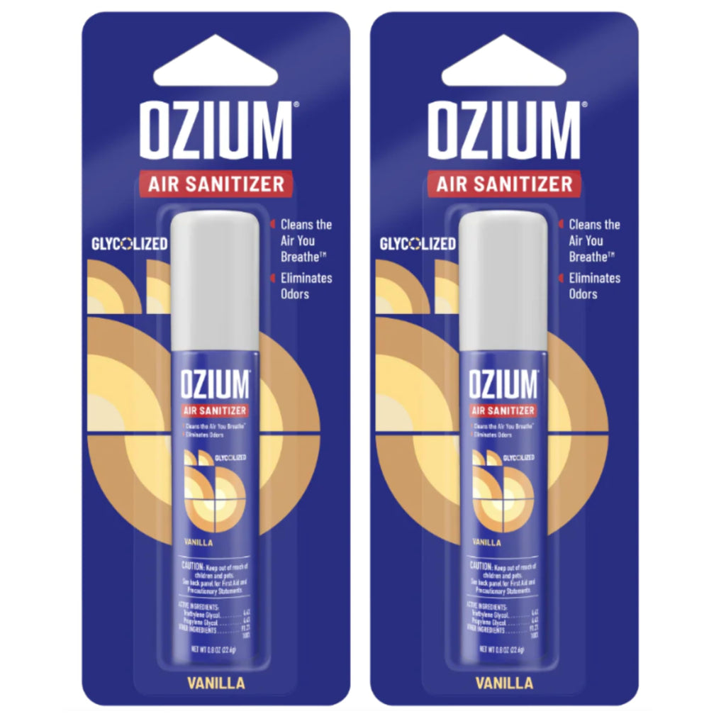 Ozium 0.8 oz. Air Sanitizer & Odor Eliminator for Homes, Cars, Offices and More, Vanilla Scent, Pack of 2
