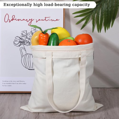 Blank Canvas Tote Bag for Women, Aesthetic Tote-Bag with Zipper Reusable Grocery Bag Aesthetic Totes-Bag with Handles Cotton Shopping Cloth-Bag for Crafts DIY Gift Advertising Promotion Activity