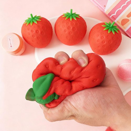 Giant Strawberry Squishy - Jumbo Squeezy Stress Ball for Adults | Slow Rise Fidget Toy (3.14 x 1.96 in)