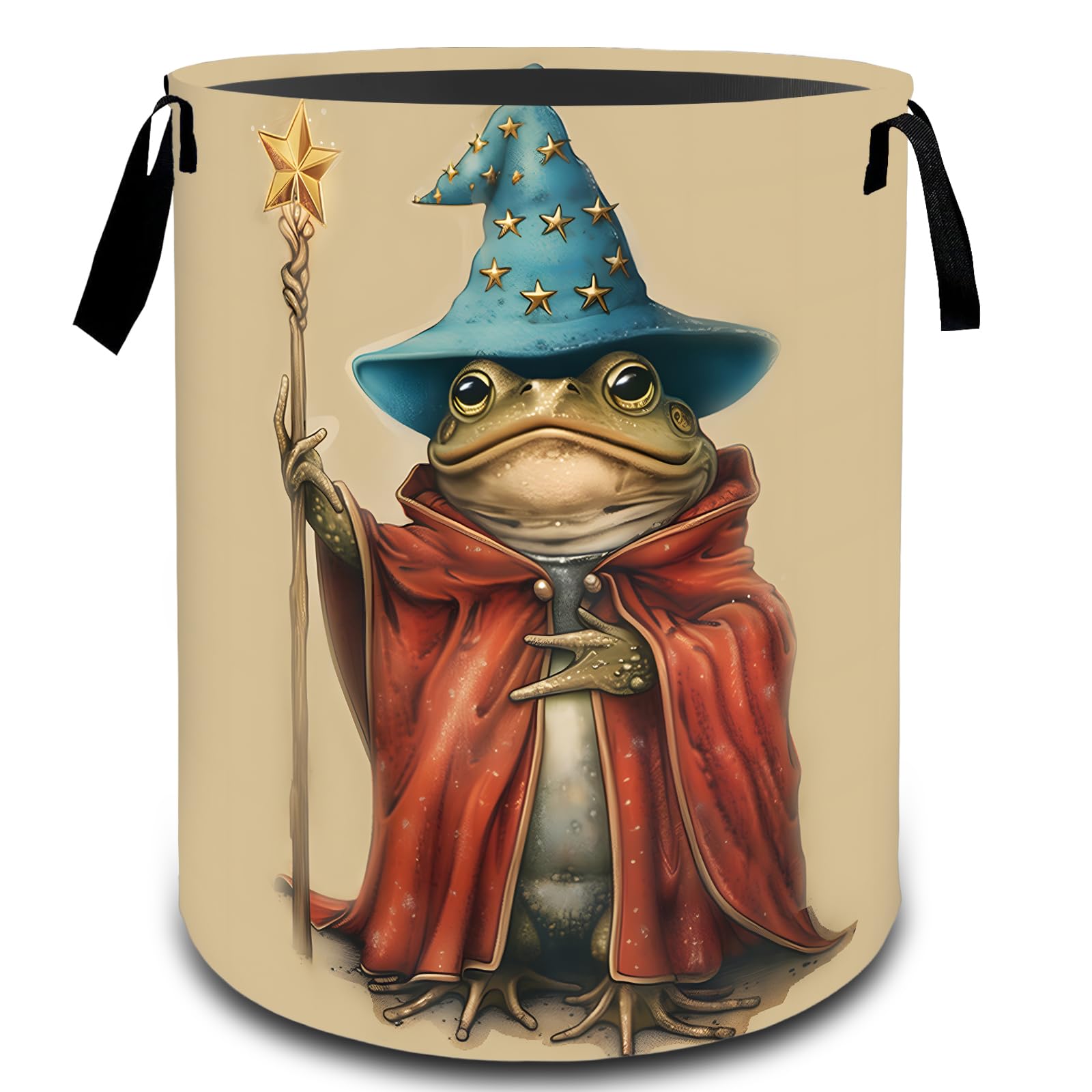 VODRM Wizard Frog Magic Laundry Basket, Dirty Collapsible Clothes Toy Organizer Hamper for Kids Adults, Oxford Cloth Waterproof Storage Bin for Bedroom Bathroom Fantasy Decor Gifts, 19.7"X15.7"