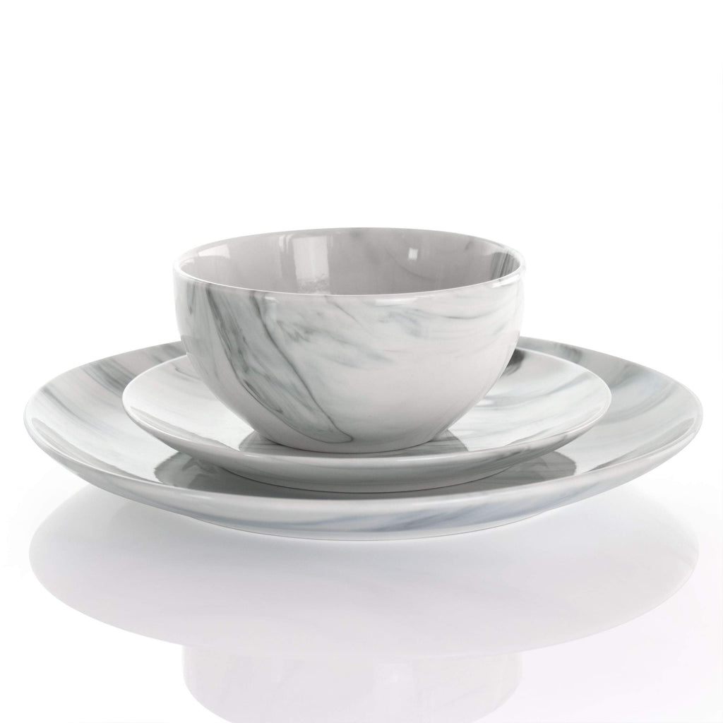 Elama Fine Marble 16 Piece Stoneware Dinnerware Set in Black and White