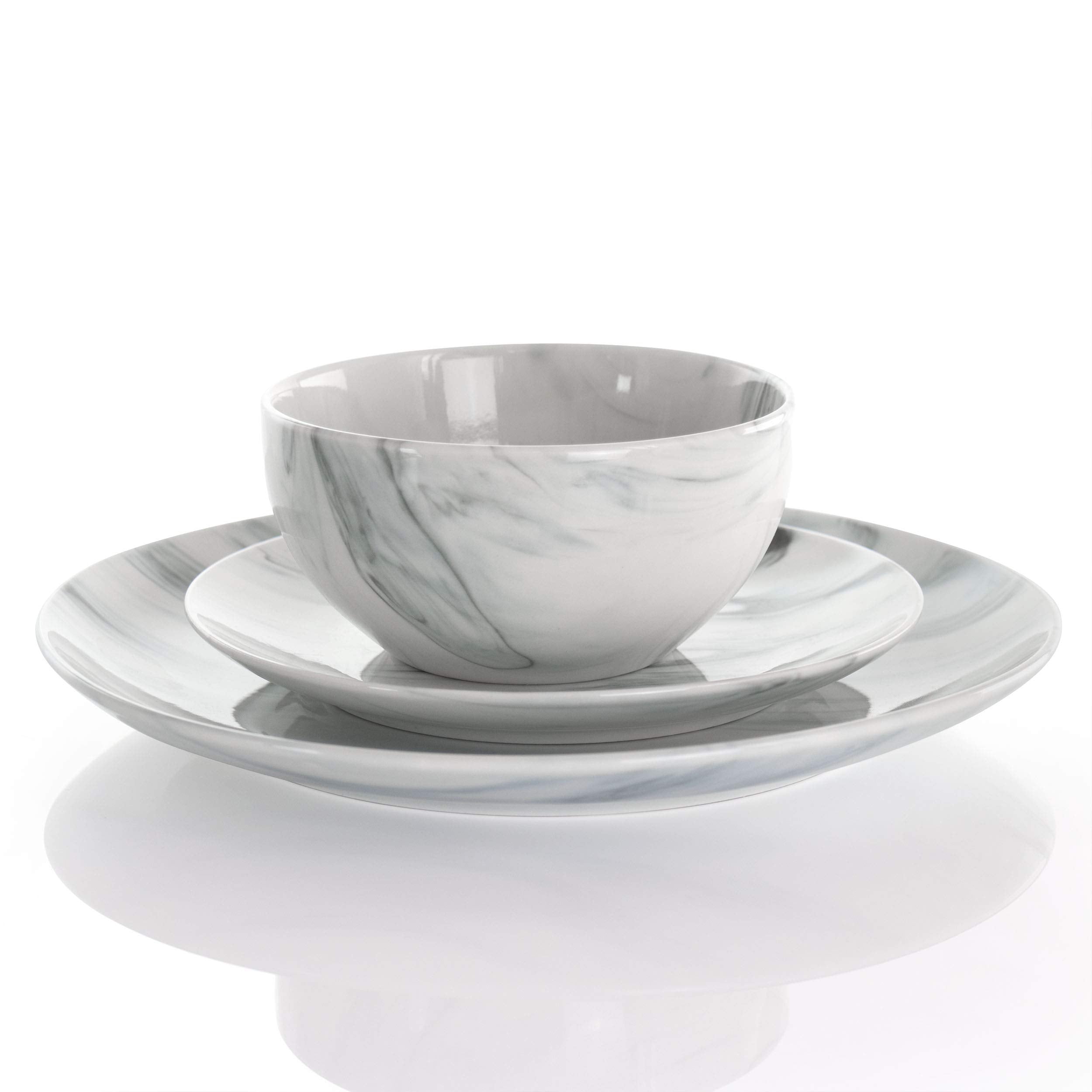 Elama Fine Marble 16 Piece Stoneware Dinnerware Set in Black and White