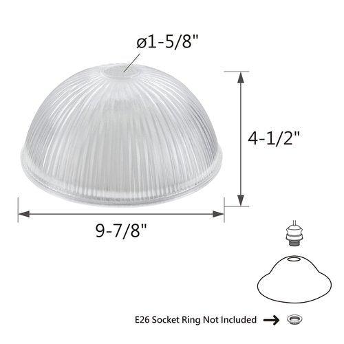 Aspen Creative 25307-60-1, Clear Glass Shade for Medium Base Socket Torchiere Lamp, Swag Lamp, Pendant, Island Fixture, 9-7/8" Diameter x 4-1/2" Height