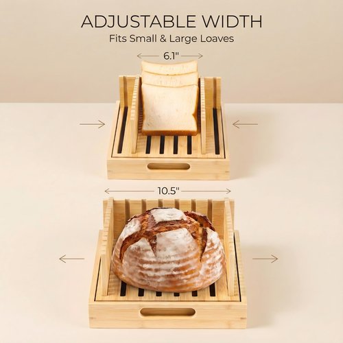 10.5" Bamboo Bread Slicer for Homemade Bread - Sourdough Slicing Guide with Crumb Catcher & Stable Mortise-Tenon Structure - Baking Gifts for Valentine's Day