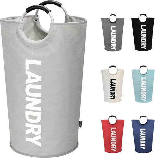 DOKEHOM Large 95L Laundry Basket - Collapsible Freestanding Hamper in Grey for Easy Storage