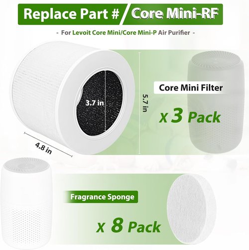 Levoit 3-Pack Core Mini Replacement Filter - 3-in-1 H13 True HEPA for Core Mini Air Purifier
