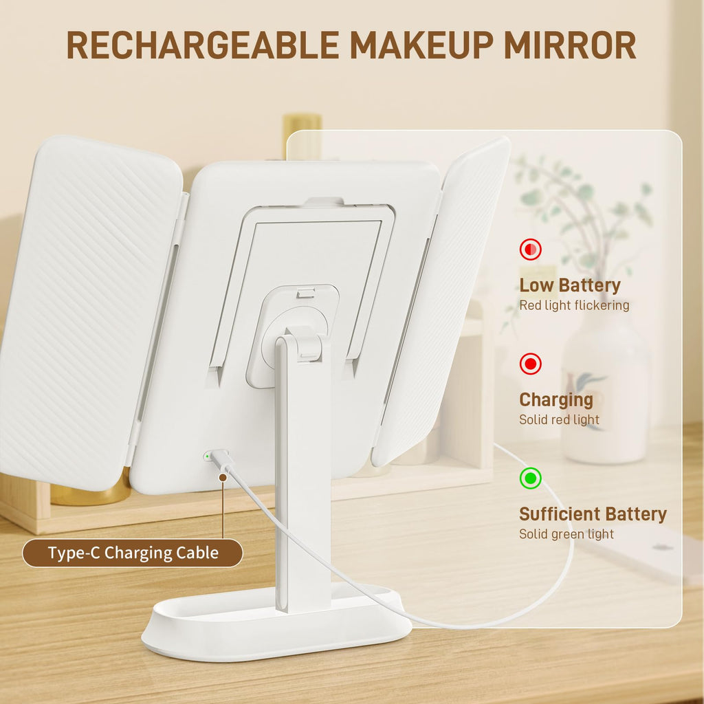FRANO Makeup Mirror with Lights, Rechargeable Mirror with 3X/5X/10X Magnification, Portable Vanity Mirror with for Travel/Desk, Valentines Day Gifts for Her