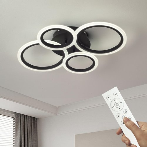 SYZXSP Modern LED Ceiling Light Fixture 22 inch 36W 3000LM 3000-6500K Dimmable with Remote Control Flush Mount Ceiling Light for Bedroom, Kitchen, Living Room, Dining Room (4 Ring, Black)
