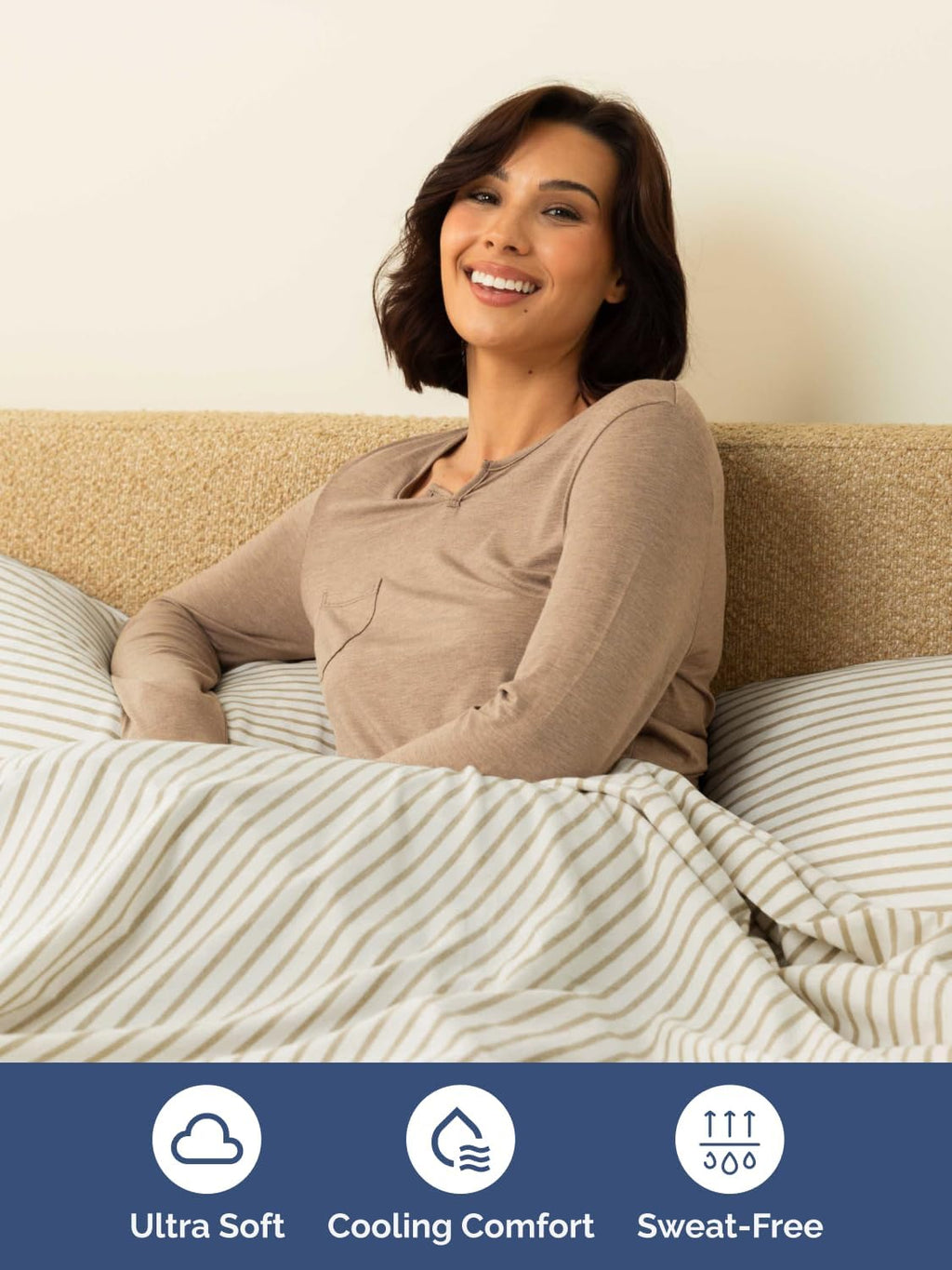 Skiennix Extra Deep Twin XL Sheet Set - 4-Piece Cooling & Breathable Bedding - Soft, Wrinkle-Free - Beige Stripes