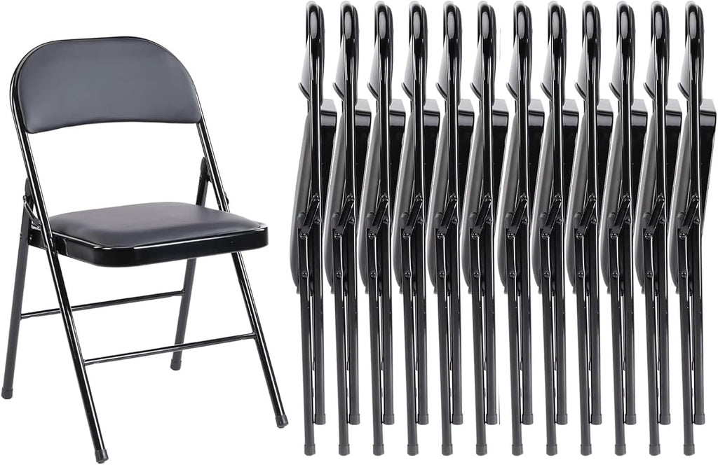 Sweetcrispy Folding Chairs - 12 Pack Leather Padded, Sturdy Metal, Easy Storage | Indoor & Outdoor Use