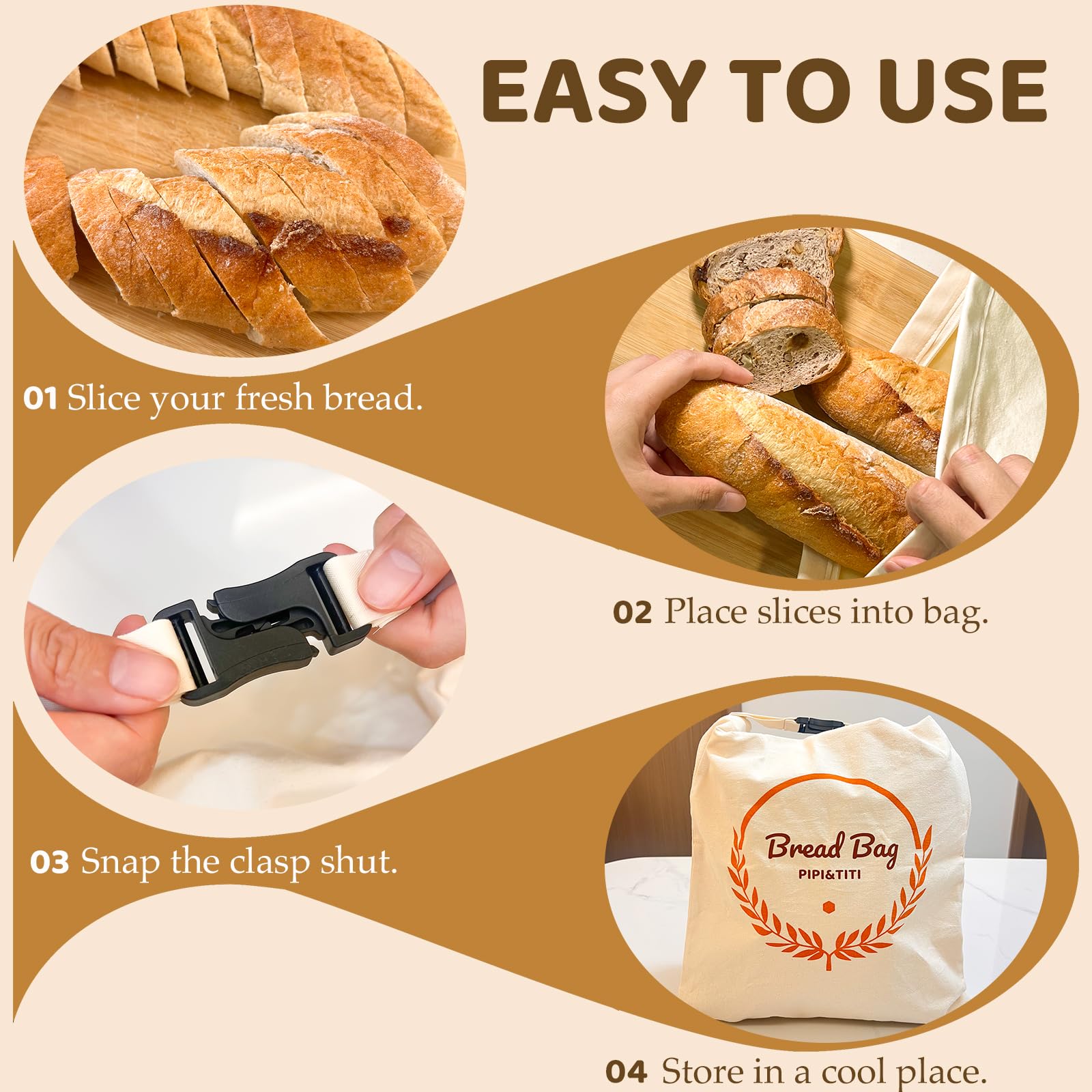 PIPI&TITI Reusable Beeswax Bread Bags for Homemade Bread (2-packs),Zippered Bread Bag for Sourdough Bread Storage,17x12.6 inches Food Storage,Portable Beeswax Cotton Bag,Freezer Friendly