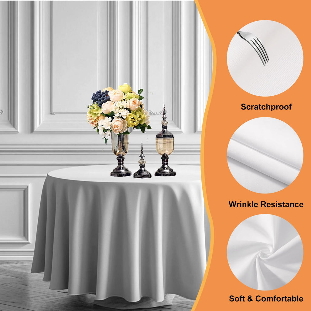 TWINPRET Round Tablecloth 108 Inch,White Waterproof Washable Polyester Table Cloth - Stain & Oil Resistant Circle Table Cover for Indoor Outdoor Dining, Patio, Party (Fits 48-72 Inch Tables) [6 Pack]