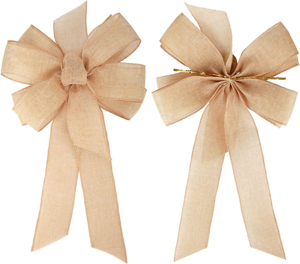 Meseey Burlap Ribbon - 10 x 20 Inch Big Bow for Rustic Wreaths & Party Decorations | Natural Jute