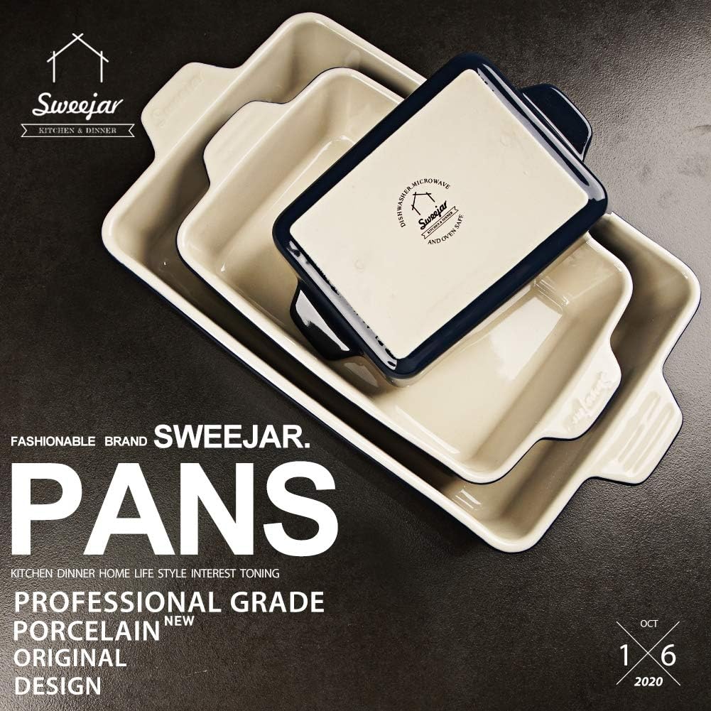Sweejar Ceramic Bakeware Set - Rectangular Lasagna Dish for Oven | 11.8 x 7.8 x 2.76 Inches - Navy