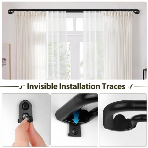 Double Curtain Rods 32 to 58 Inches, HOTOZON Blackout Double Curtain Rods for Windows 20 to 54 Inches (1.6-4.5 ft), 6/8 Inches Wrap Around Room Darkening Telescoping Drapery Rod, Black