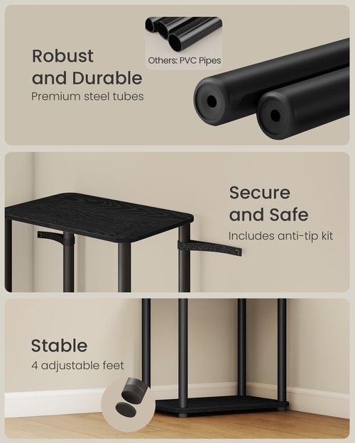 VASAGLE Superfast Toolless Assembly, 3-Tier Shelf for Living Room, Standing Shelf, Bookshelf, Bedroom, Kitchen, 9.4 x 15 x 27.8 Inches, Ebony Black and Ink Black ULLS153B01