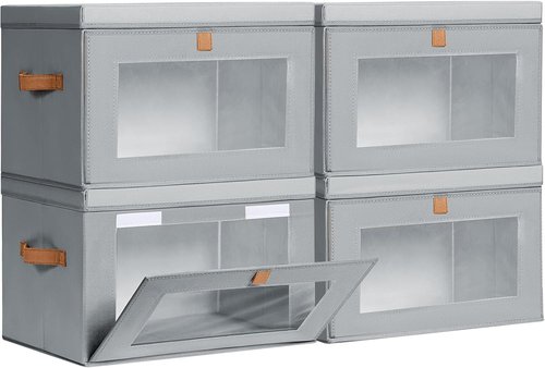 Homsorout Large Closet Storage Bins - Collapsible Fabric Organizers with Handles & Lids | 4-Pack Grey