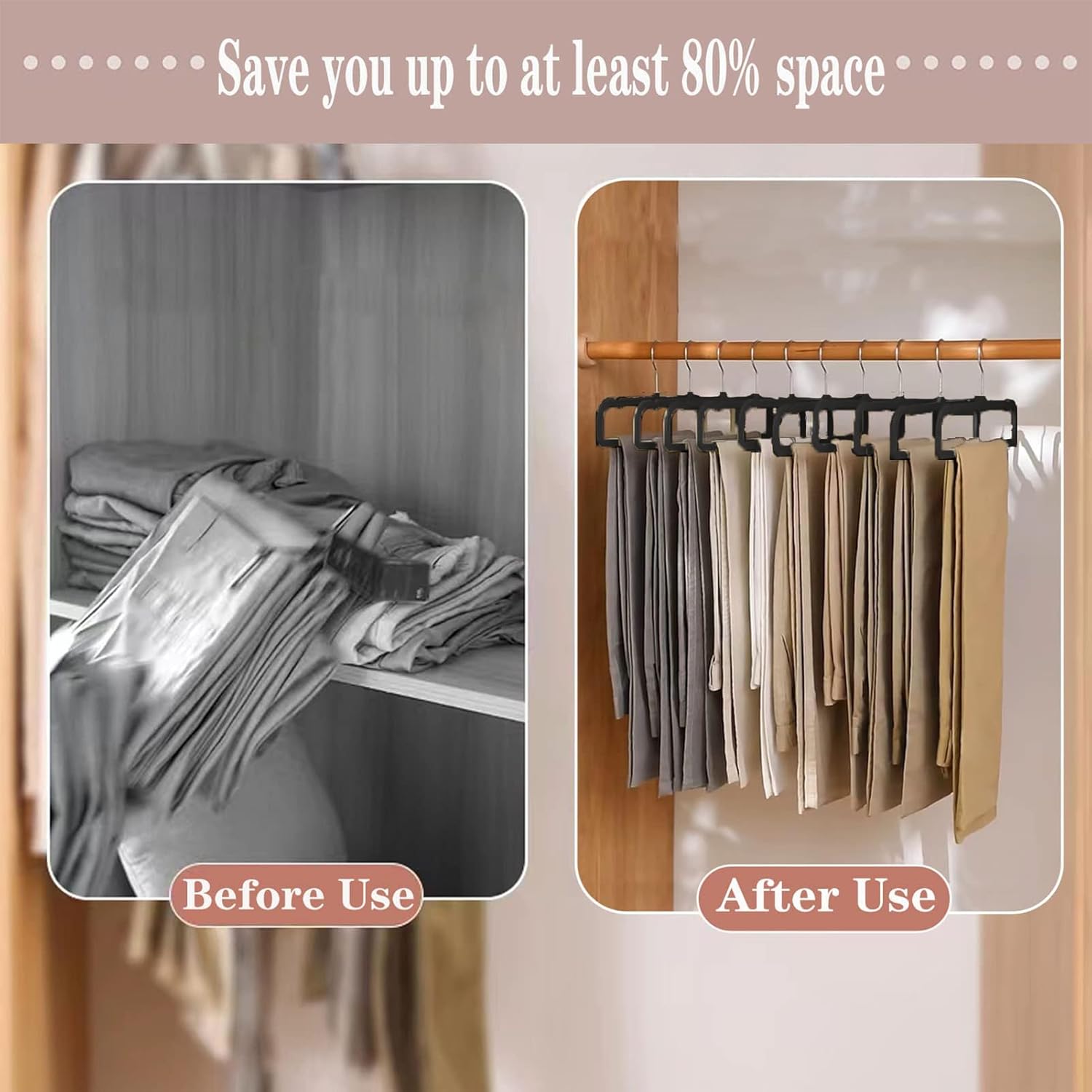 Velvet Pants Hangers by Perchas Terciopelo - Non-Slip 20 Pack for Space-Saving Closet Organization - Durable with 360° Rotatable Hook (Black)