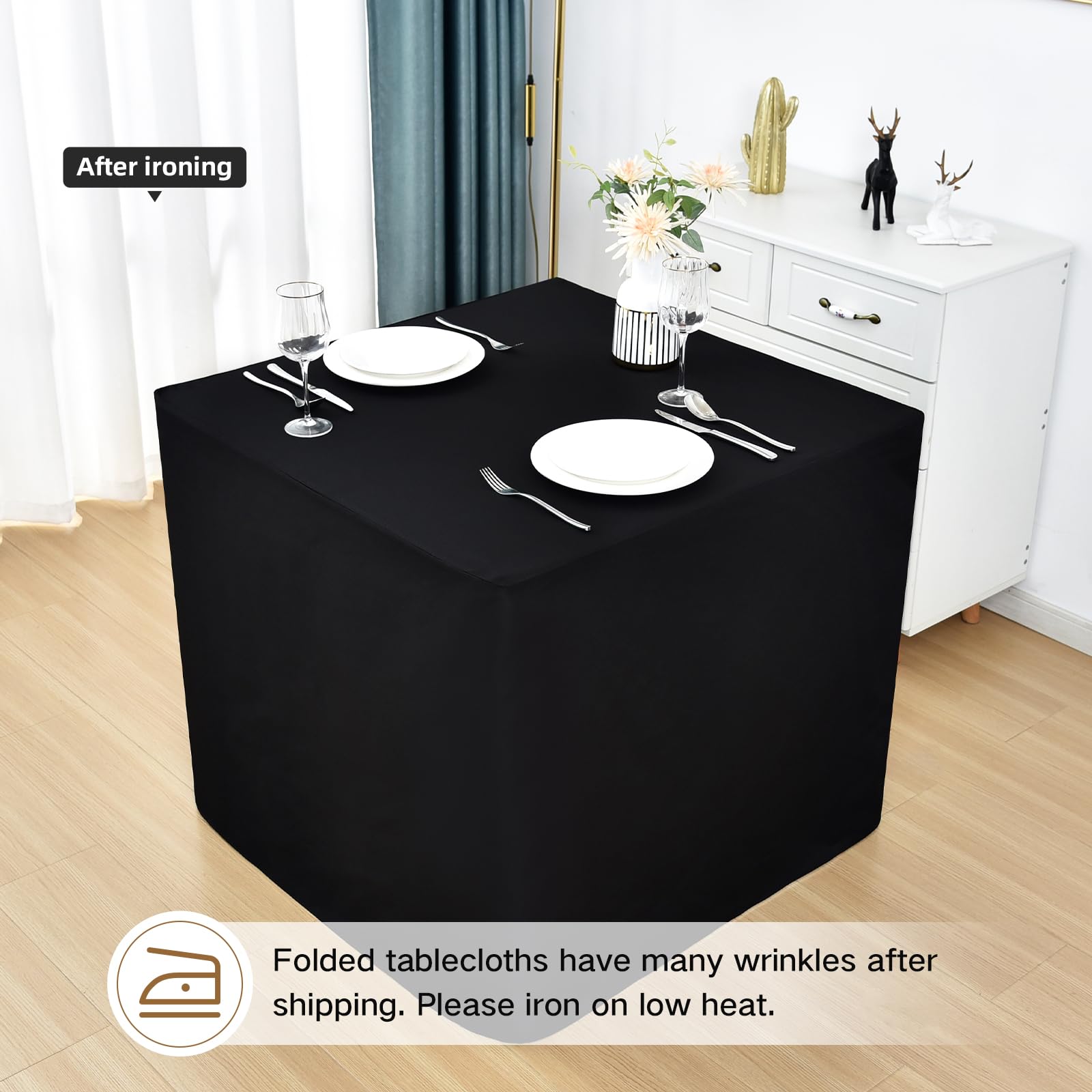 Nacuci 34X34 Inch Black Square Fitted Tablecloth Open Back Fitted Table Cloth Washable Polyester for Folding Table Display Trade Show Party Wedding Banquet Birthday