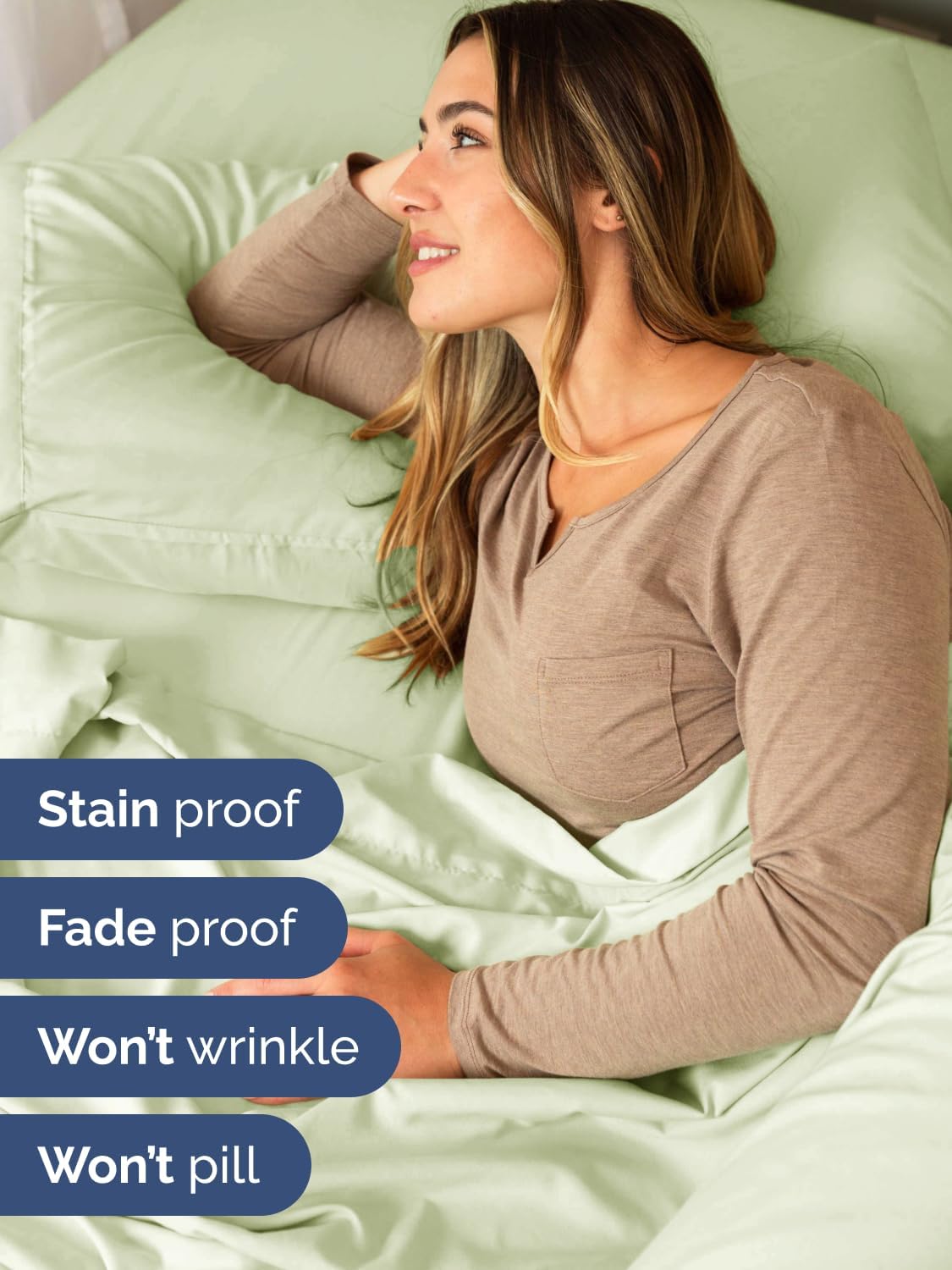 Skiennix Extra Deep Full Sheet Set | 6-Piece Breathable Cooling Bedding - Soft, Wrinkle-Free Light Sage