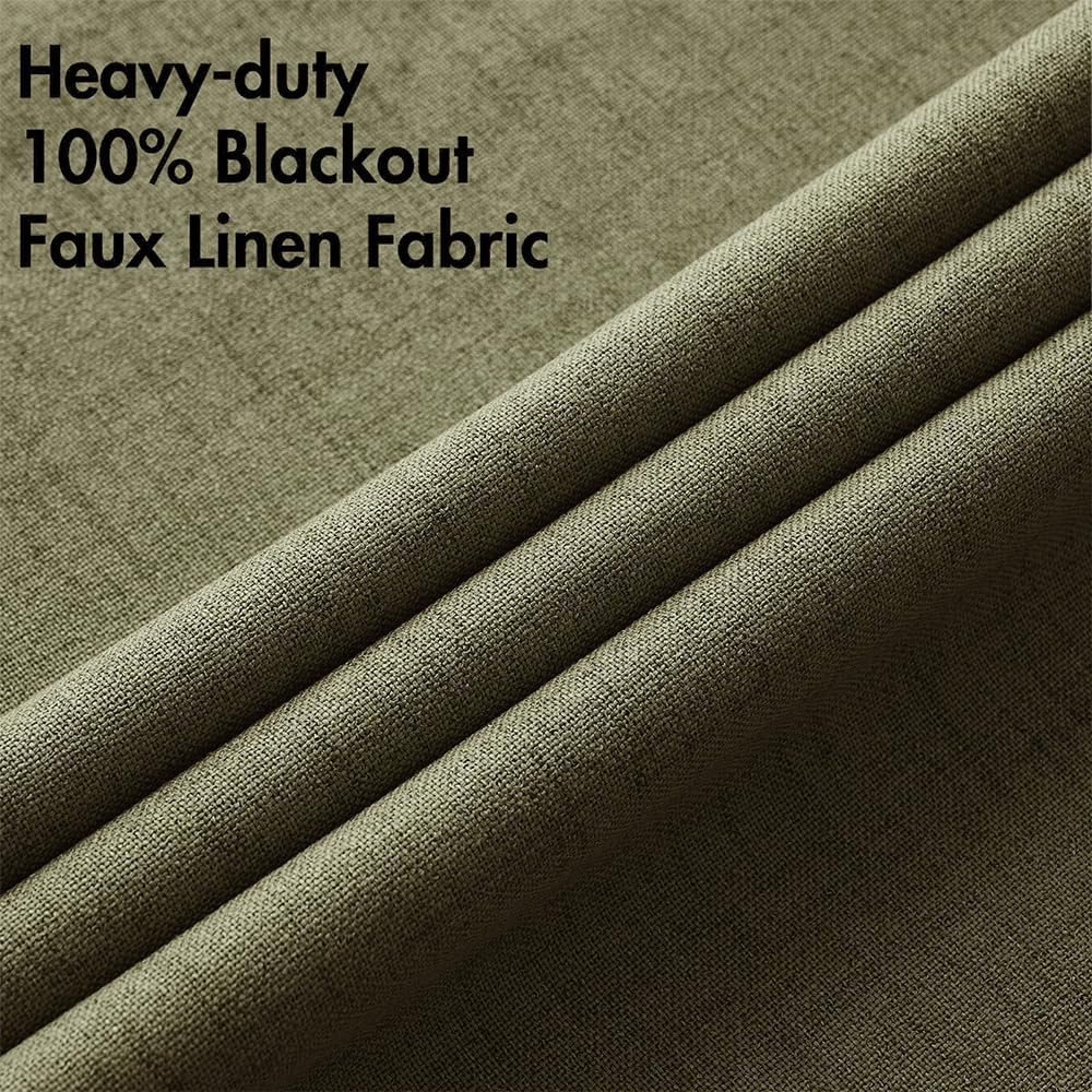 MIULEE Blackout Curtains - 100% Thermal Insulated Linen Texture - Light Olive Green, 52x45 Inch (2 Panels)
