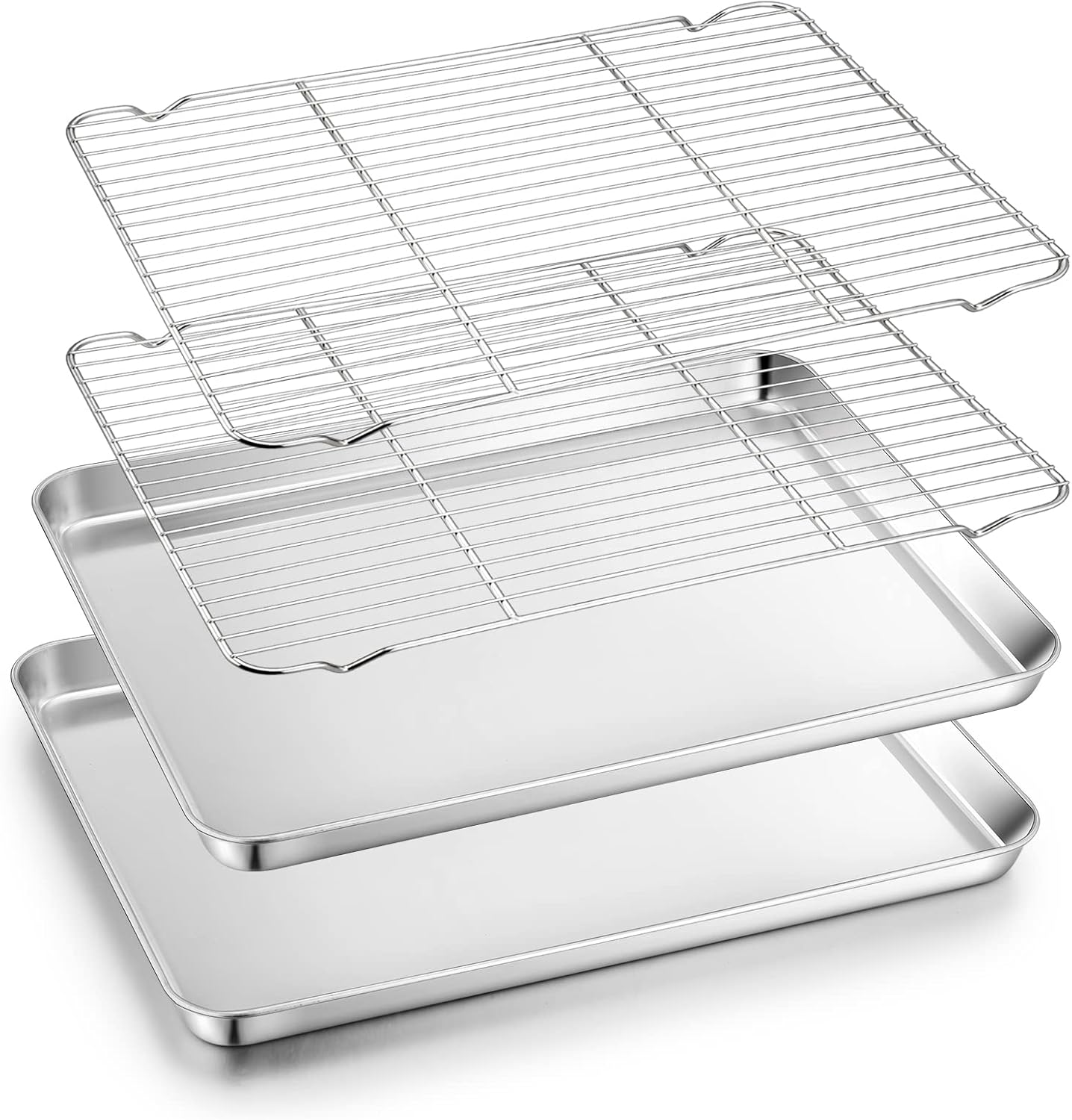 TeamFar Stainless Steel Baking Sheet Set - Heavy Duty Cookie Pan with Cooling Rack | 17.6 x 13 x 1 Inch, Non-Toxic, Dishwasher Safe - Set of 4