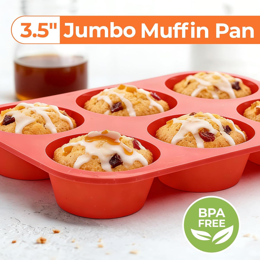 Skiennix Jumbo Muffin Pan - 6 Cup Silicone Baking Mold | 3.5 Inch Non-Stick Design for Easy Release
