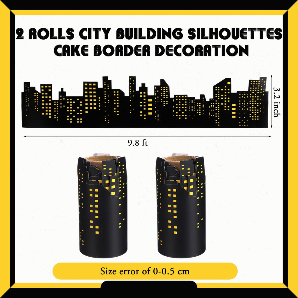 Janlaugh 2 Roll Skyscraper Cake Border Decoration Toppers Stick On or Lay On City Skyline Cake Decor Skyscraper Building Scenic Birthday Accessories for Bday Party Supplies (Skyline, Yellow)