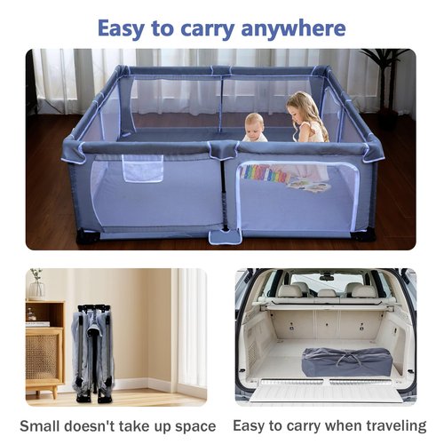 Foldable Baby Playpen 50"X50",Play pen for Babies and Toddlers, Portable Playpen, Kids Collapsible Indoor and Outdoor Fence with Visible Mesh,Safety Area Travel PlayYard with Mat Storage Bags,Handlers