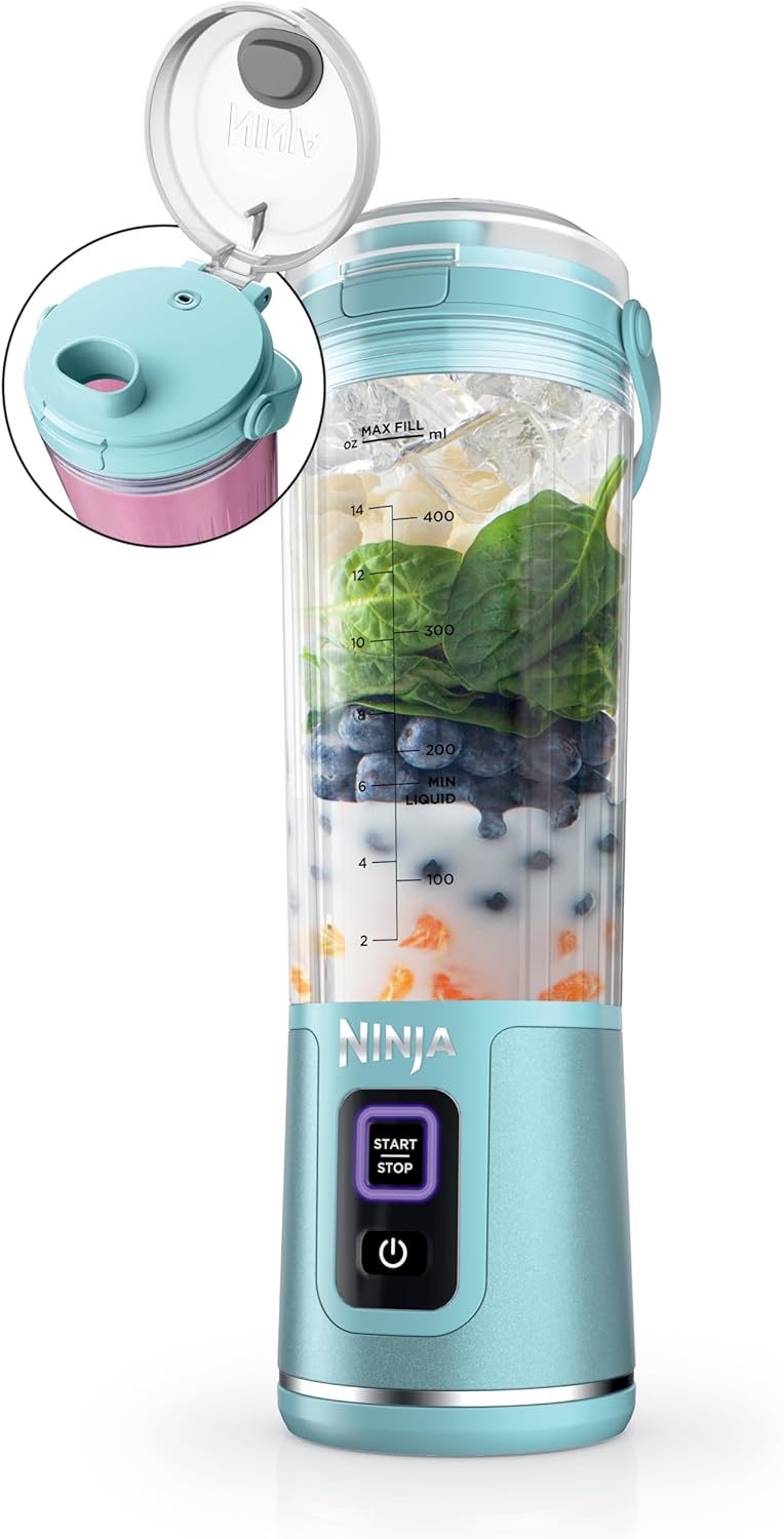 Ninja Blast Portable Blender - Cordless 18oz Personal Blender for Smoothies & Shakes | BPA-Free, Leakproof Lid, USB-C Rechargeable, Tinted Aqua