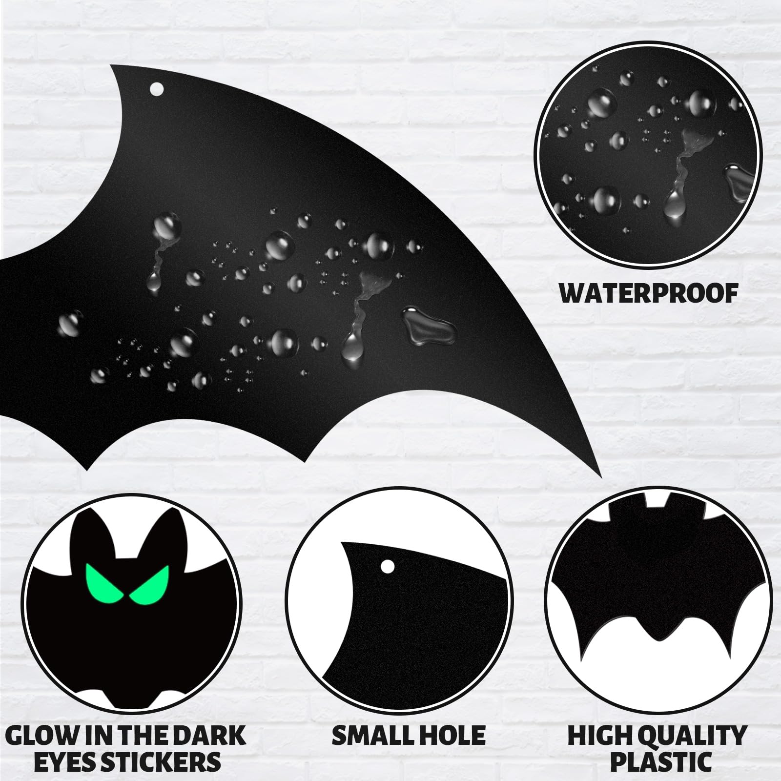 16Pcs Halloween Hanging Bats Decorations Outdoor, Large Flying Bats with Glowing Eyes for Halloween Tree Hanging Decorations Outside…