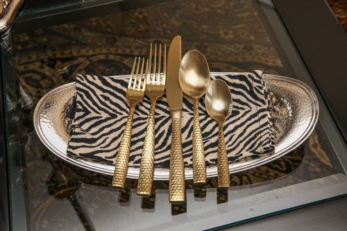 Fortessa Lucca Faceted 18/10 Stainless Steel Flatware, 5 Piece Place Setting, Service for 1, Brushed Gold