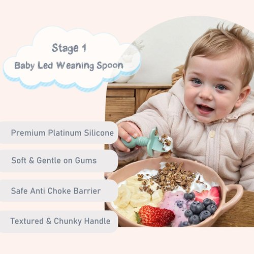 Ginbear Baby Spoons - Platinum Silicone Self-Feeding Utensils for Infants | Soft BLW Supplies, Pack of 4 (Dark Sage/Ivory)