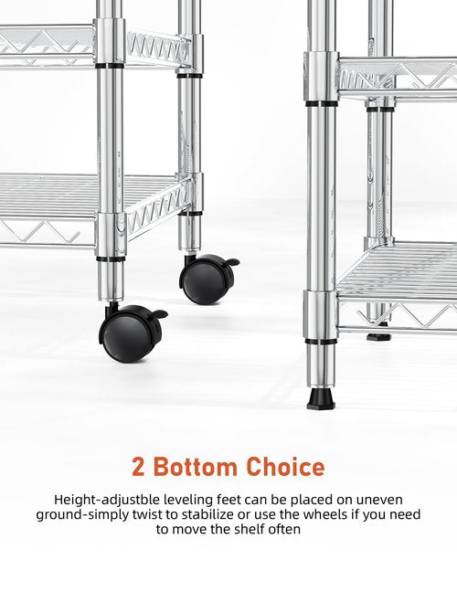 Simple Deluxe Heavy Duty 3-Shelf Shelving Unit with Wheels, Adjustable Steel Wire Shelving, Chrome Metal Shelf Organizer for Kitchen Organization and Storage, 750 lbs Capacity