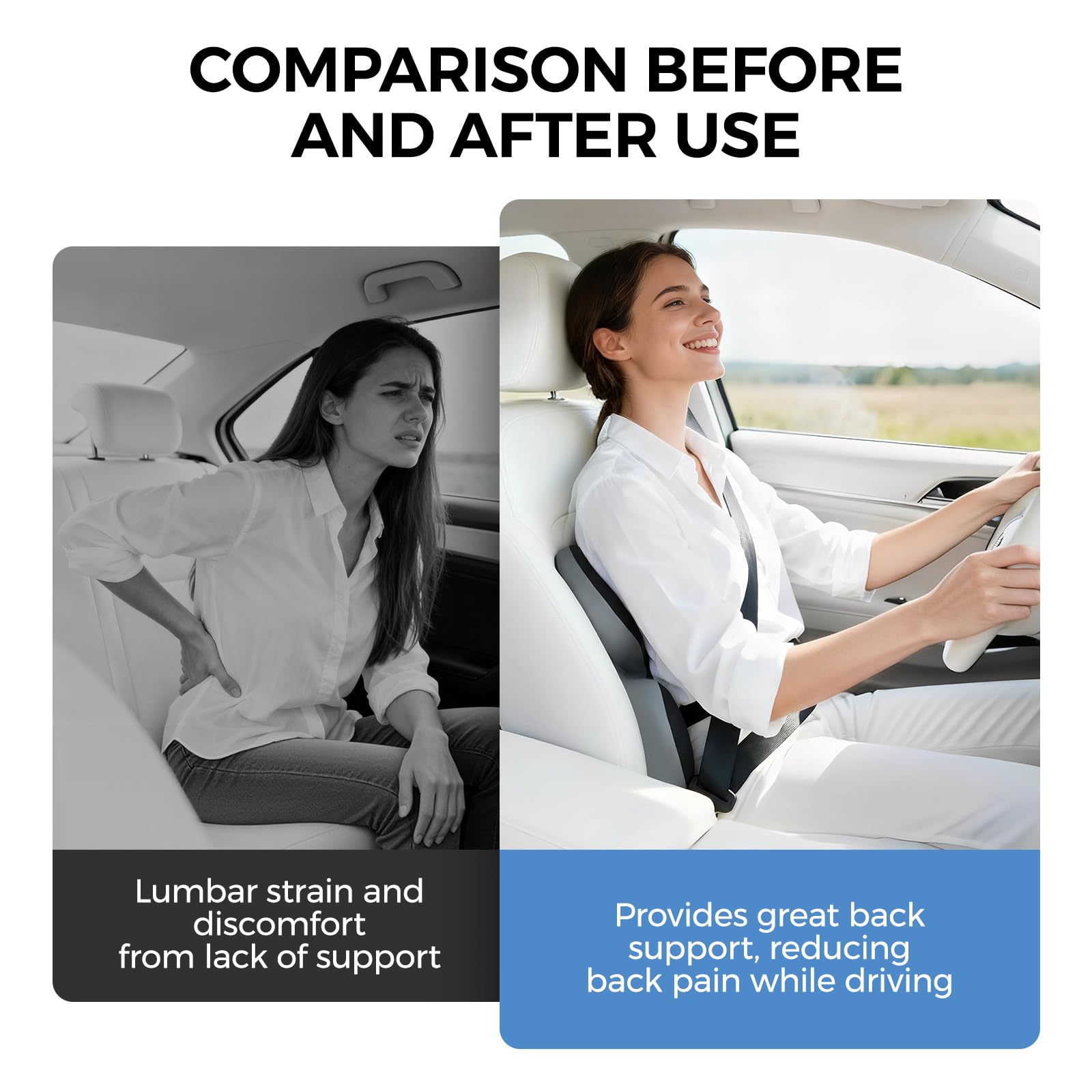 BEBAS Lumbar Support Pillow for Car, Ergonomic Memory Foam Back Cushion for Driving, Lower Back Support for Pain Relief, Lumbar Cushion for Car Seats, Office Chairs, Wheelchairs - Blackgray