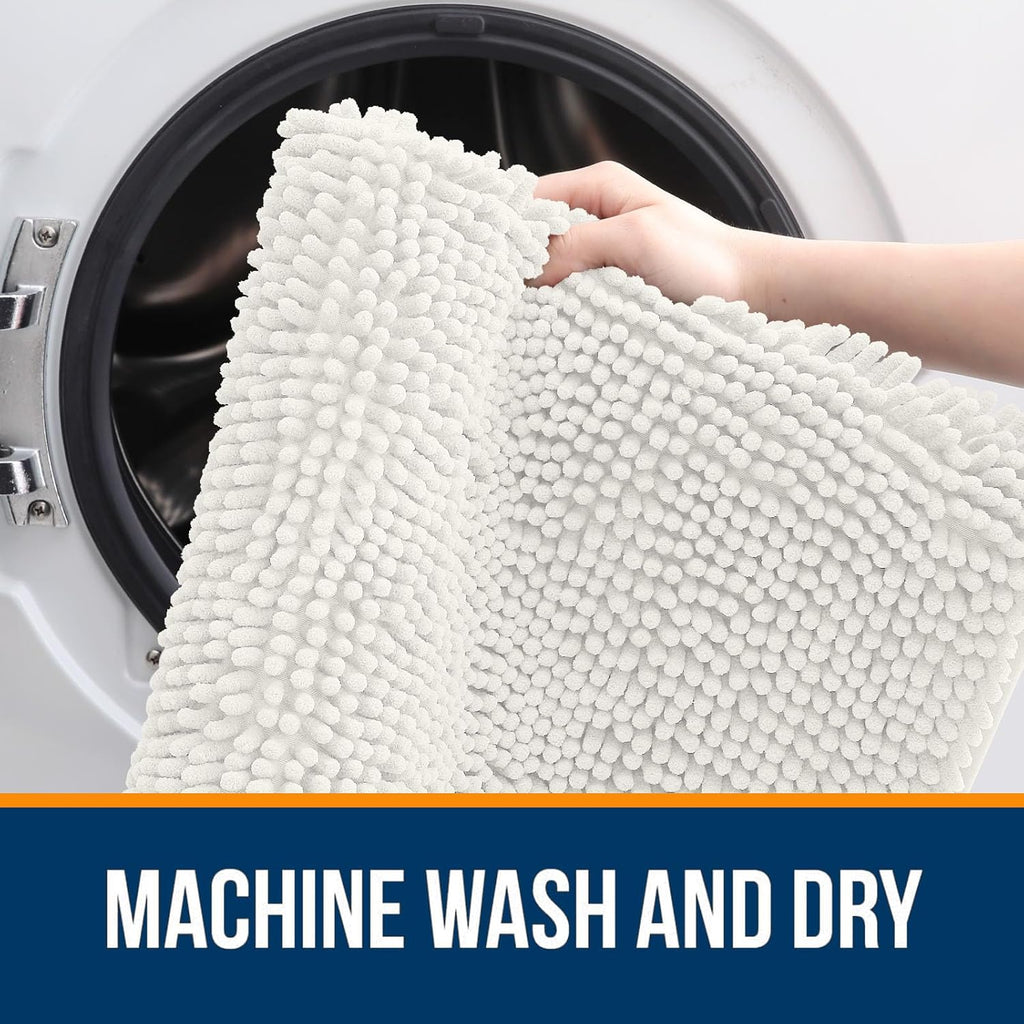OLANLY Bathroom Rugs - Extra Soft Chenille Bath Mats | Quick Dry, Machine Washable, 30x20, Ivory