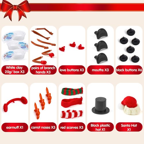 JOYIN Christmas Build A Snowman Craft Kit - 3 Pack DIY Modeling Clay for Kids | Fun Xmas Gift & Party Favor