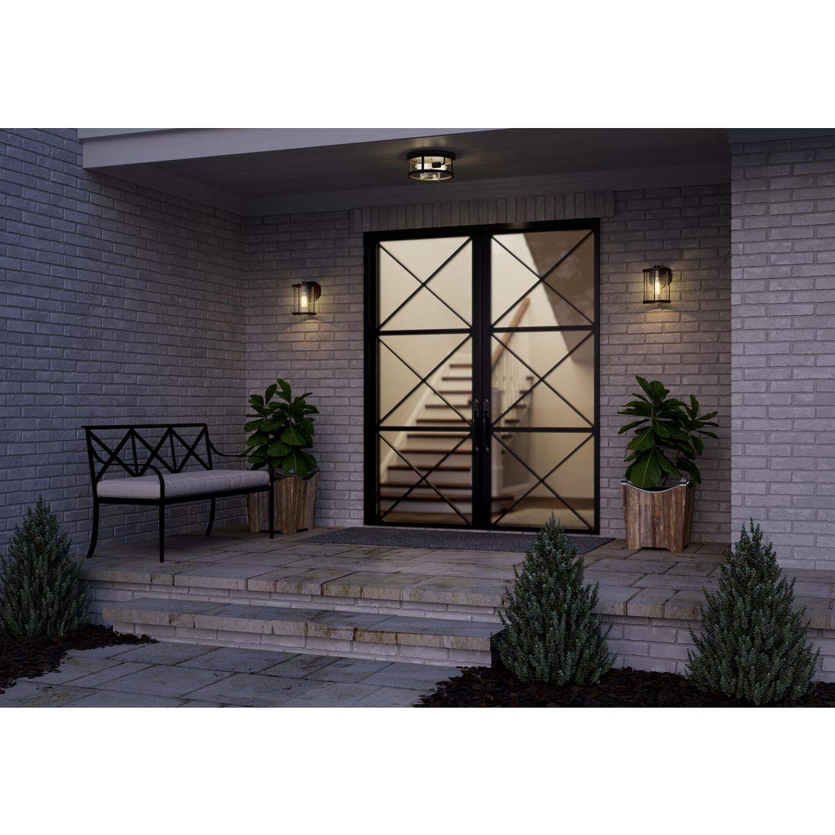 Progress Lighting Gunther Collection 2-Light Clear Glass Farmhouse Outdoor Flush Mount Light Antique Bronze, 5.75x12.63x12.63